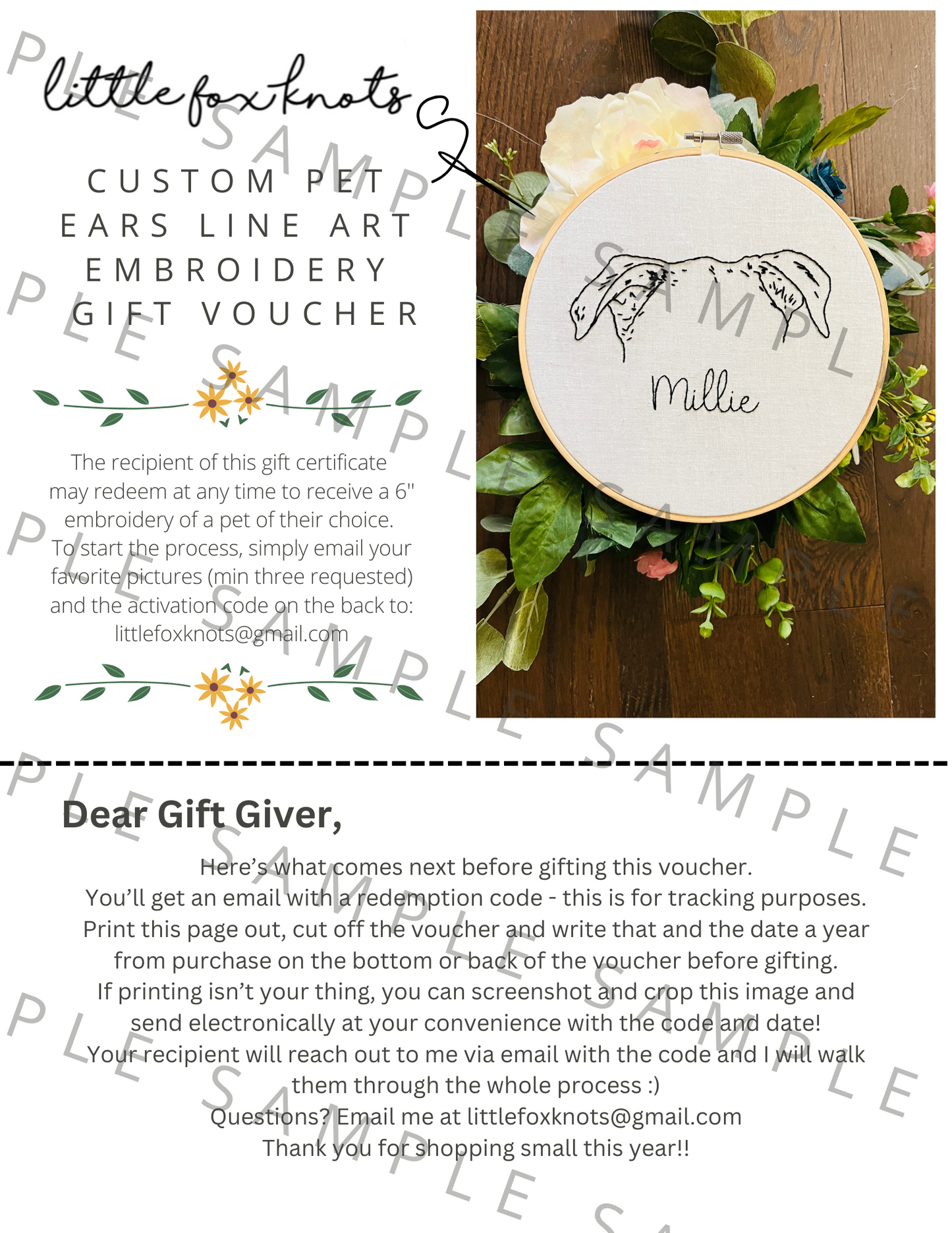 Custom Pet Ears Line Art GIFT VOUCHER